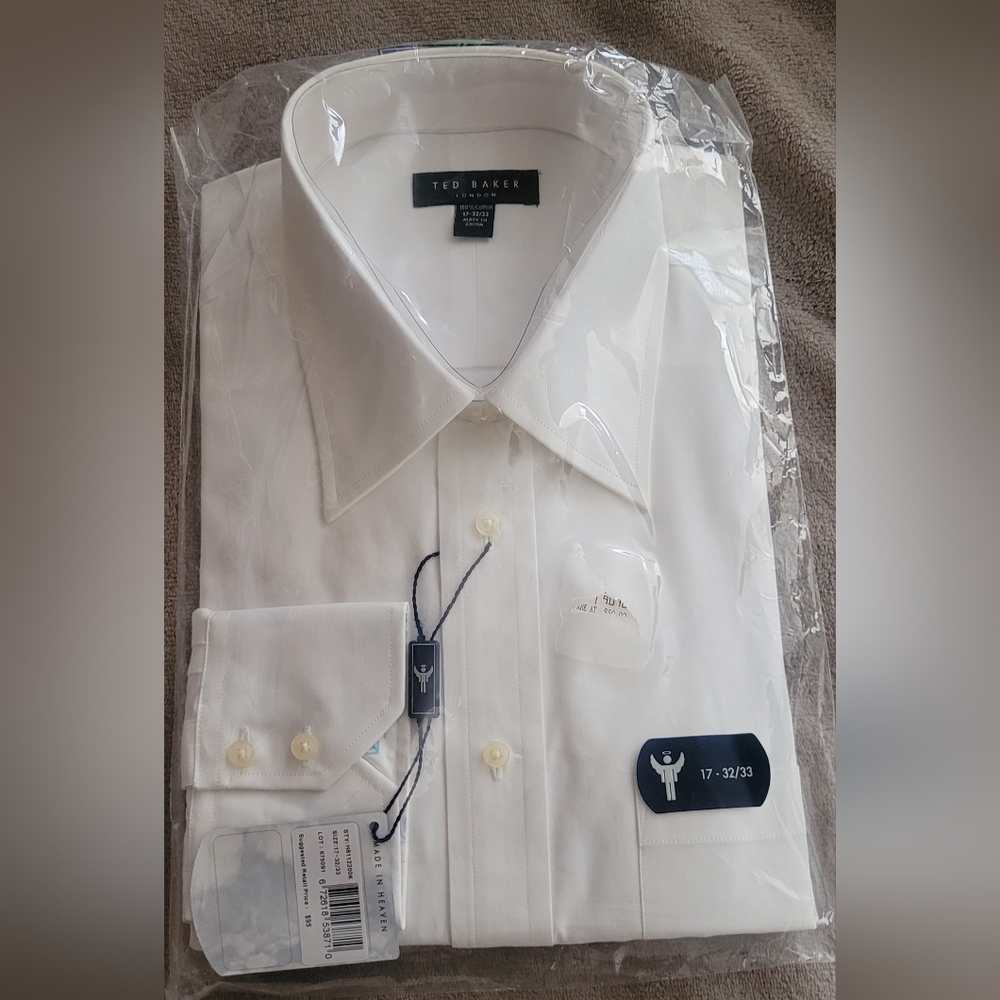 Ted Baker Of London, White Men’s Dress, Pointed Collar, Long Sleeve, 17 32/31